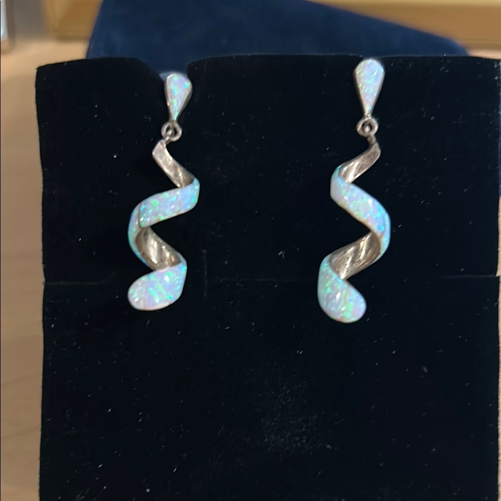 Opal and Sterling Silver Drop Earrings with Spiral Design